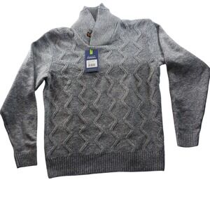Studio Ferera Mens Grey Shawl Collar Zig Zag Cable Knit Sweater SF1858 L New